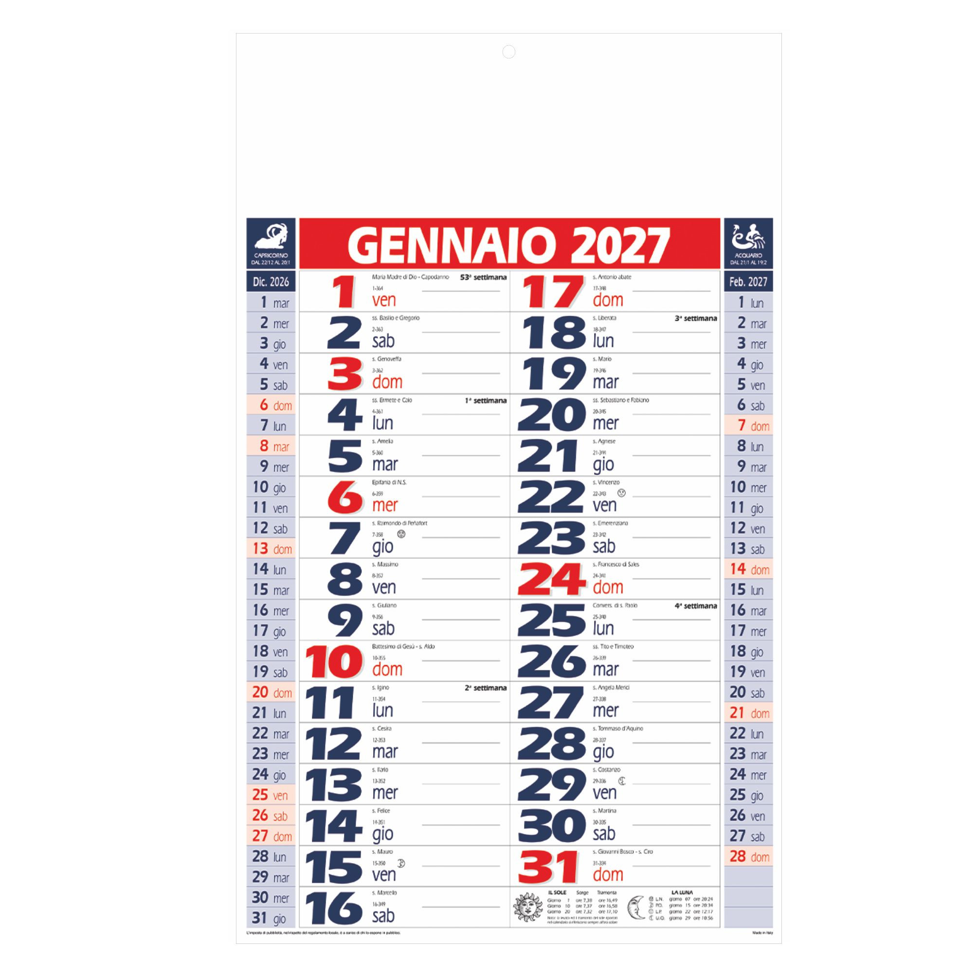 B055 - Basico - Calendario Olandese da parete cm 28,8x47 - immagine 2