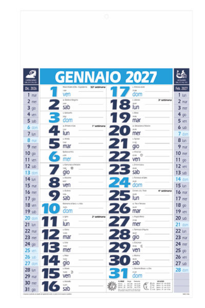 B055 - Basico - Calendario Olandese da parete cm 28,8x47