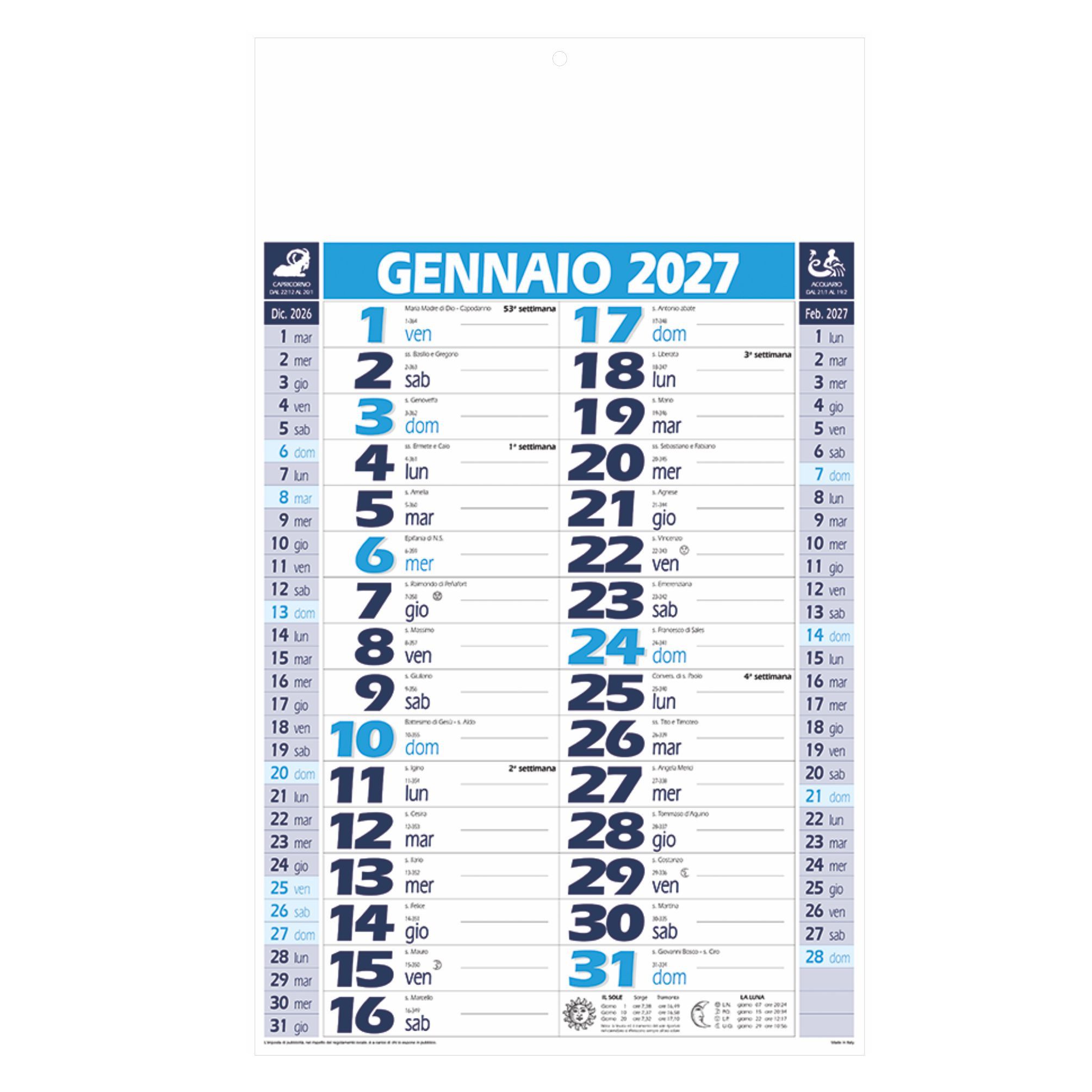 B055 - Basico - Calendario Olandese da parete cm 28,8x47