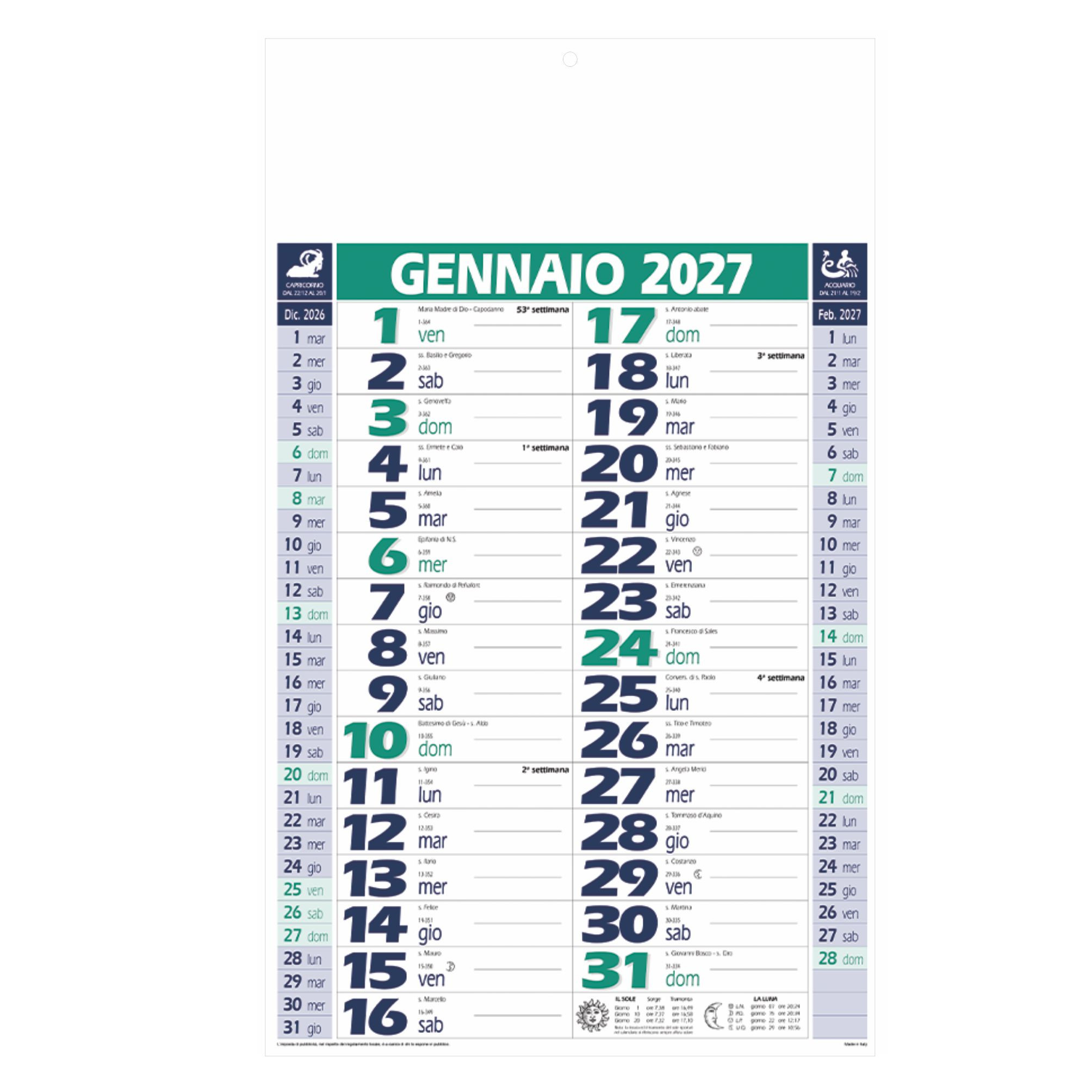 B055 - Basico - Calendario Olandese da parete cm 28,8x47 - immagine 3