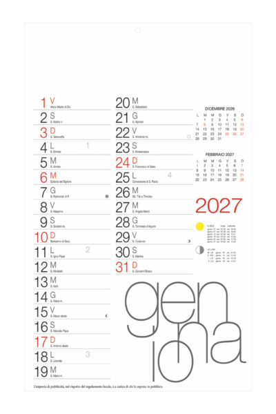 B067 - Design - Calendario Olandese da parete cm 28,8x47