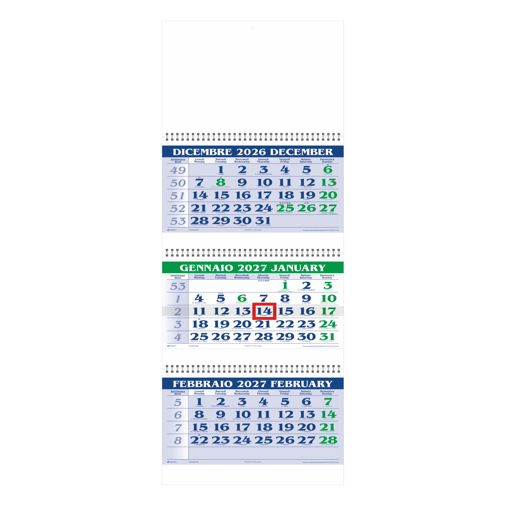 F004 - Spiral Green - Calendario Trittico cm 31x80